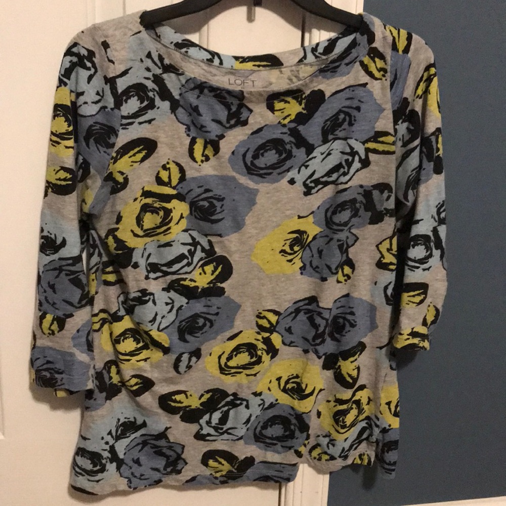 Loft 3/4 sleeve blue and gray top XS